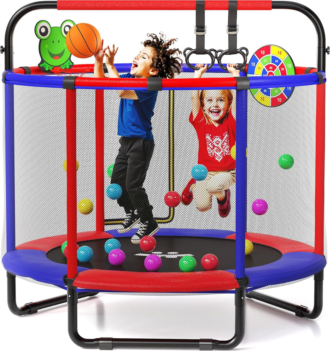 140 cm Kids Trampoline with Safety Net & Gymnastics Bar – Indoor/Outdoor Mini Trampoline for Children (Ages 1–6)