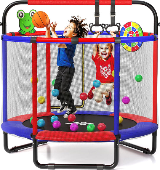 140 cm Kids Trampoline with Safety Net & Gymnastics Bar – Indoor/Outdoor Mini Trampoline for Children (Ages 1–6)