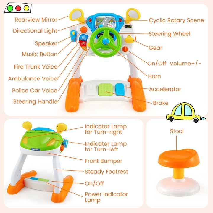 Babbler Kids Simulation Driving Toy – Interactive Steering Wheel with Lights, Sounds & Music (Age 3+)