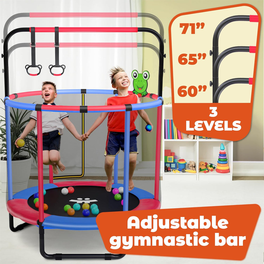 140 cm Kids Trampoline with Safety Net & Gymnastics Bar – Indoor/Outdoor Mini Trampoline for Children (Ages 1–6)
