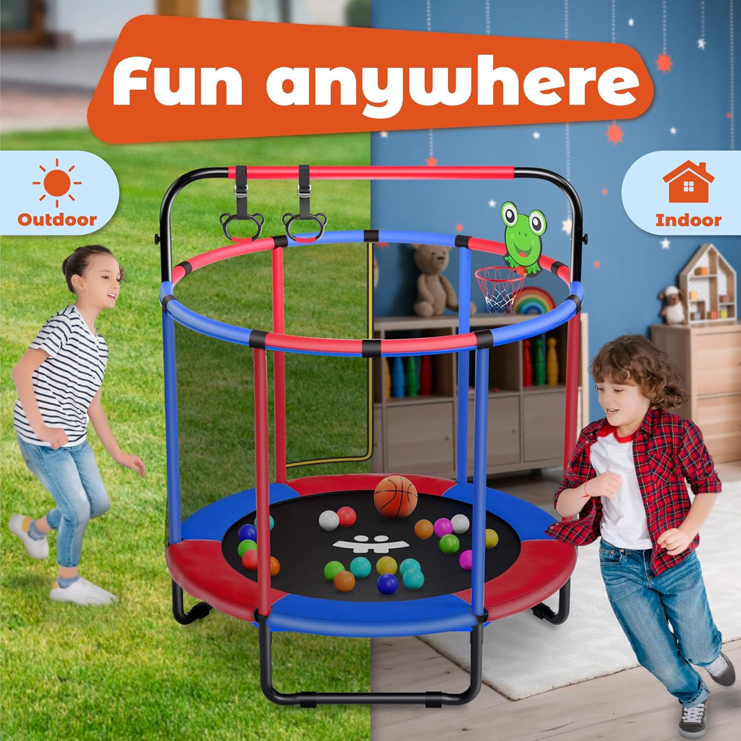140 cm Kids Trampoline with Safety Net & Gymnastics Bar – Indoor/Outdoor Mini Trampoline for Children (Ages 1–6)