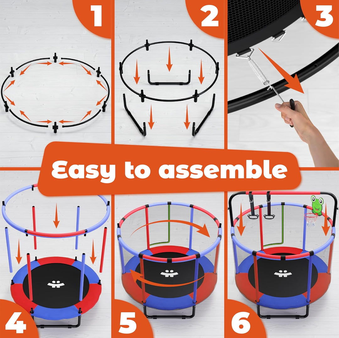 140 cm Kids Trampoline with Safety Net & Gymnastics Bar – Indoor/Outdoor Mini Trampoline for Children (Ages 1–6)