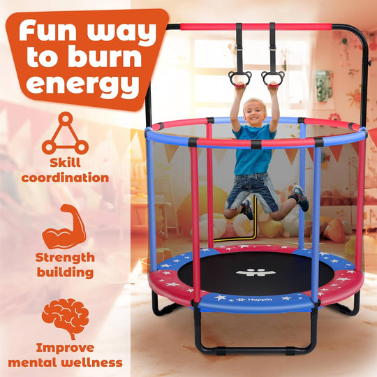 140 cm Kids Trampoline with Safety Net & Gymnastics Bar – Indoor/Outdoor Mini Trampoline for Children (Ages 1–6)