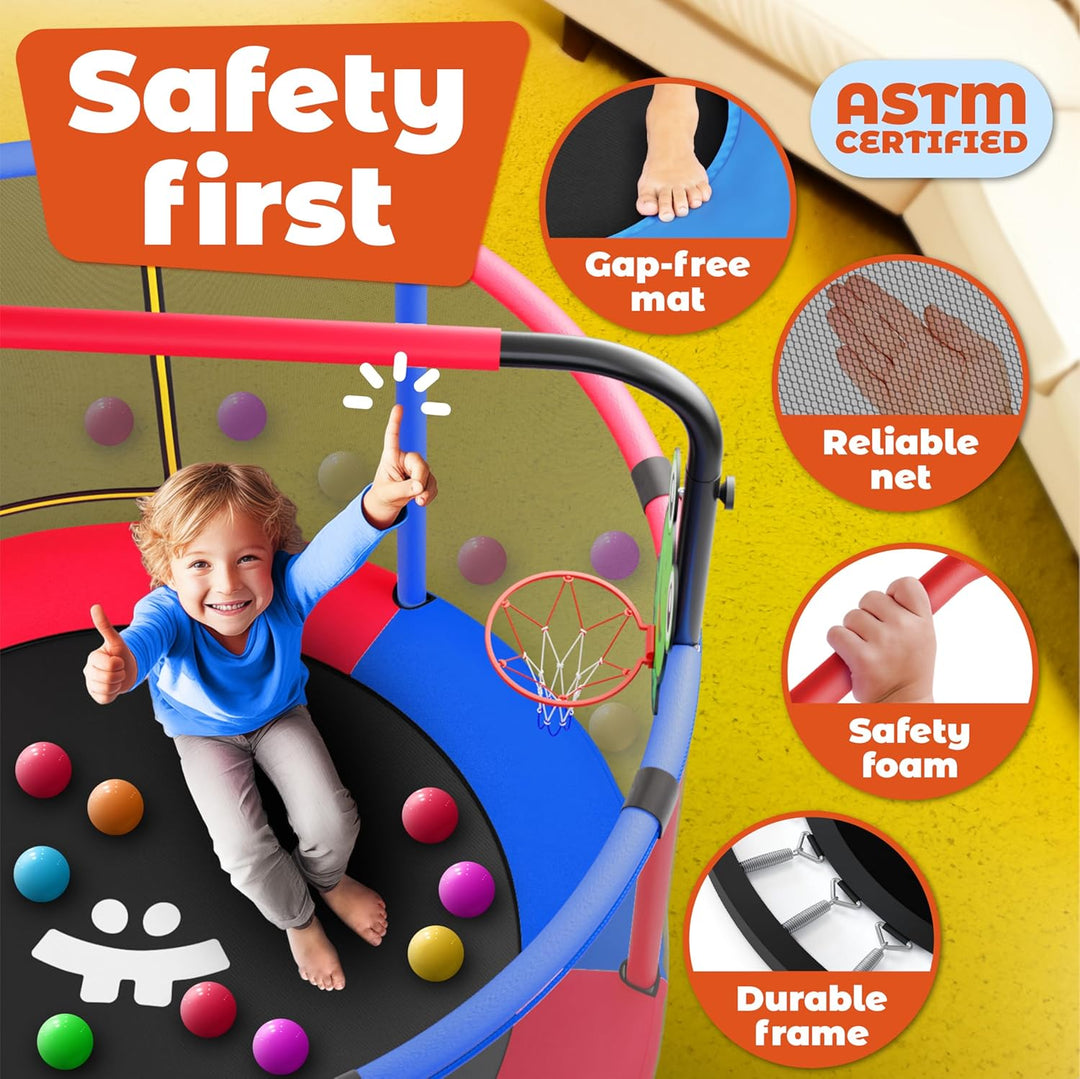 140 cm Kids Trampoline with Safety Net & Gymnastics Bar – Indoor/Outdoor Mini Trampoline for Children (Ages 1–6)