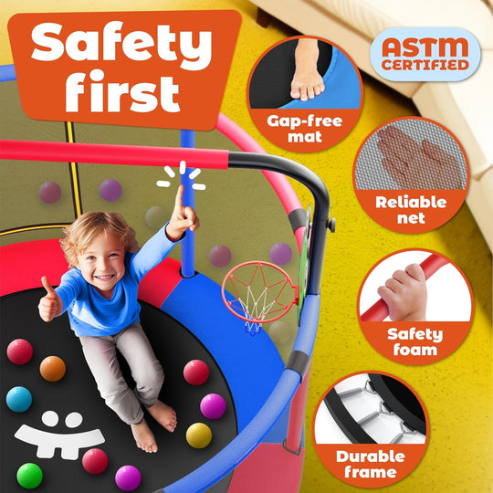 140 cm Kids Trampoline with Safety Net & Gymnastics Bar – Indoor/Outdoor Mini Trampoline for Children (Ages 1–6)